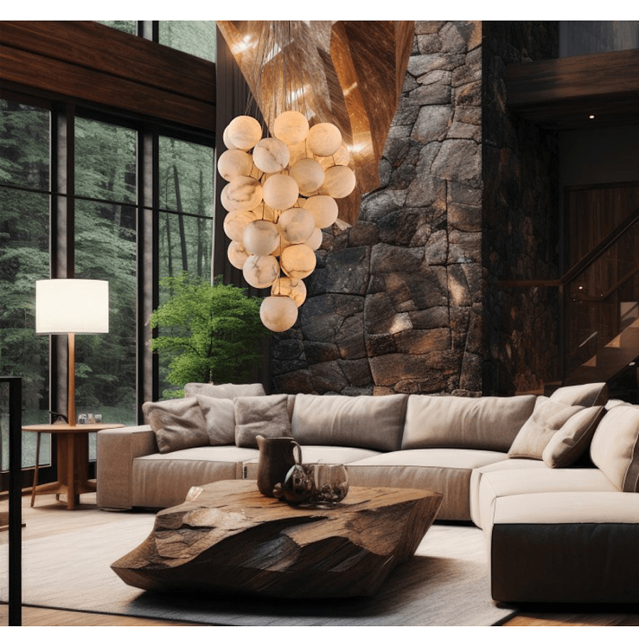 Elegant Alabaster Globe Chandelier with Adjustable Height & Soft Light
