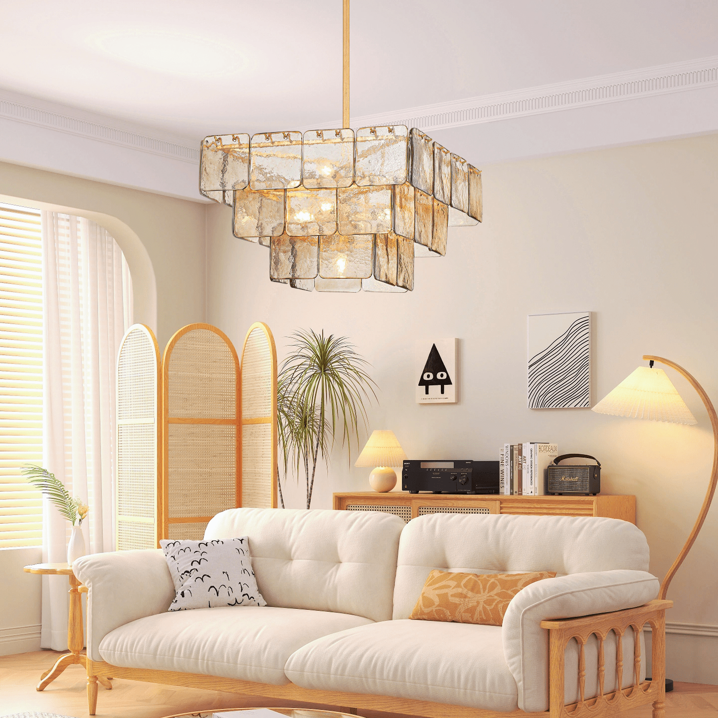 Elegant Regal Chandelier - Crystal Accents, Adjustable Height