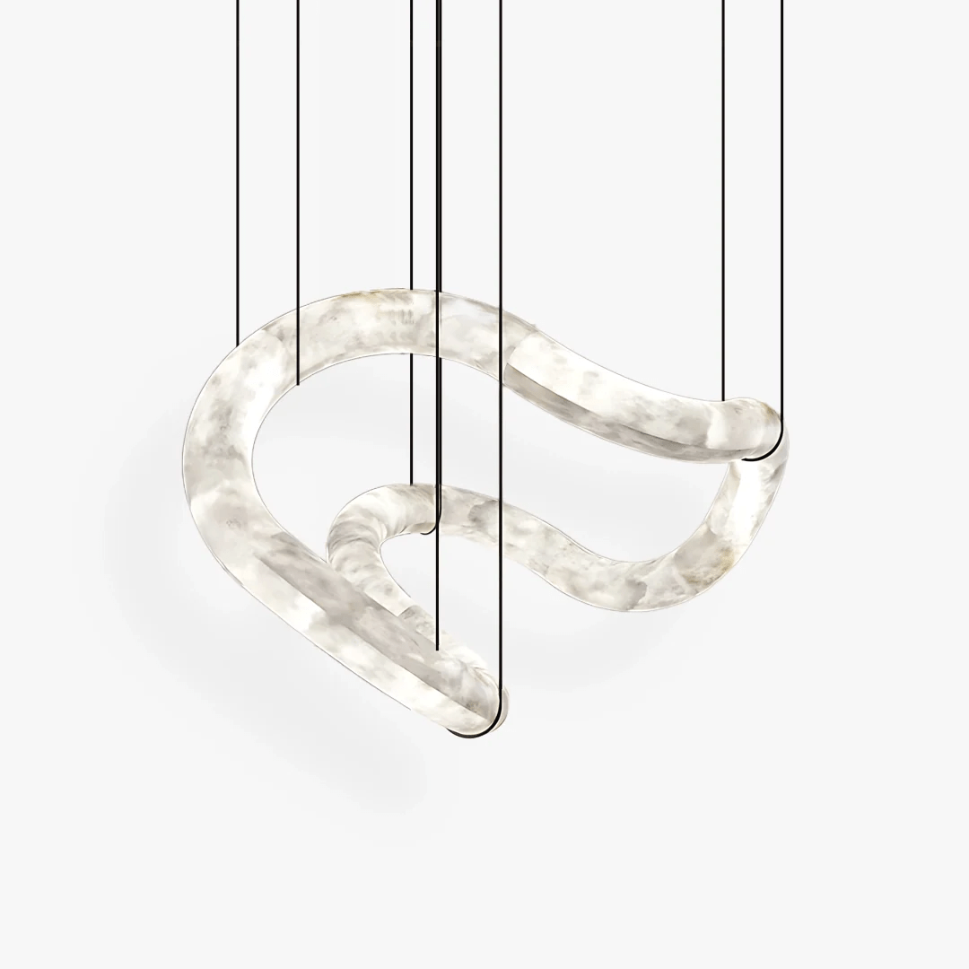 Ethereal Wave Alabaster Chandelier - Elegant Design, Adjustable Height