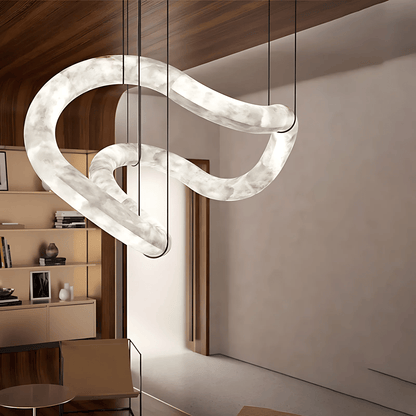 Ethereal Wave Alabaster Chandelier - Elegant Design, Adjustable Height
