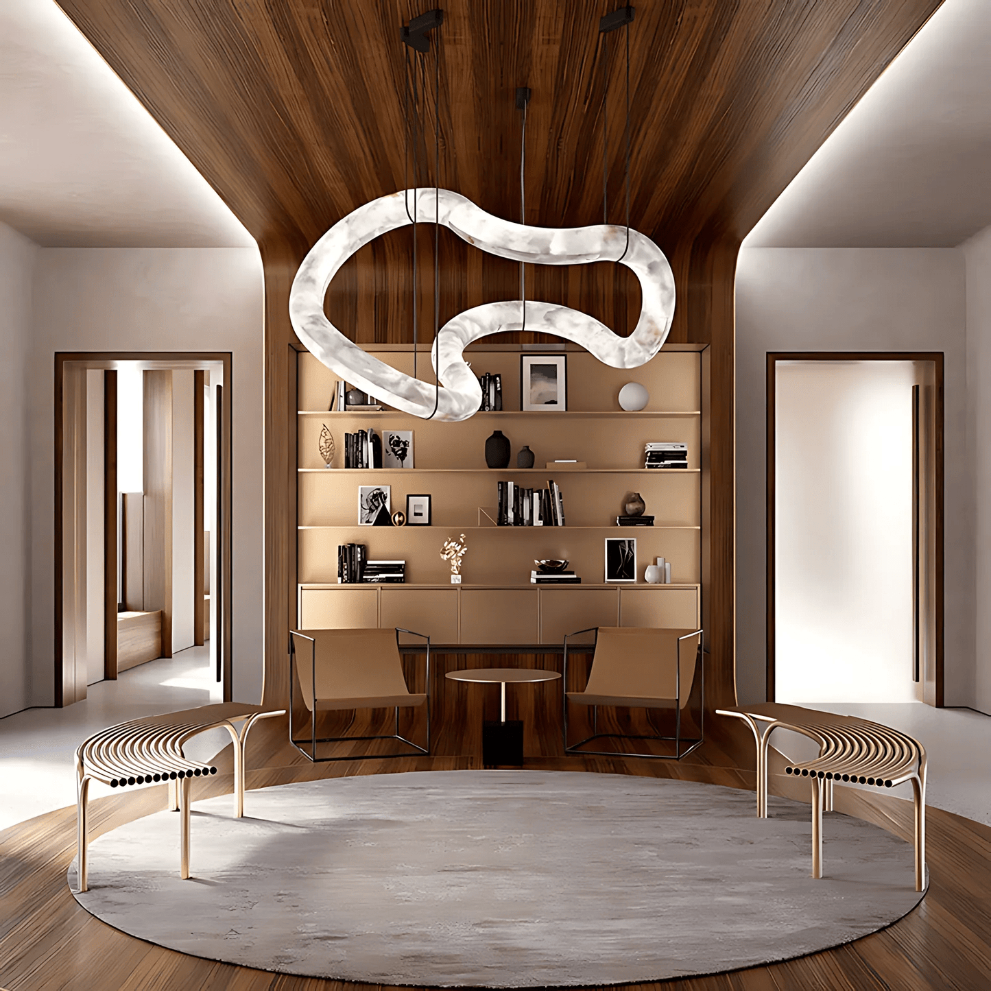 Ethereal Wave Alabaster Chandelier - Elegant Design, Adjustable Height