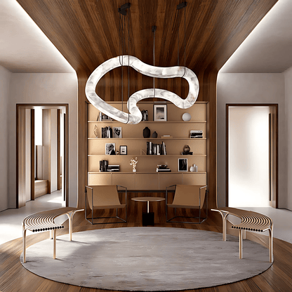 Ethereal Wave Alabaster Chandelier - Elegant Design, Adjustable Height