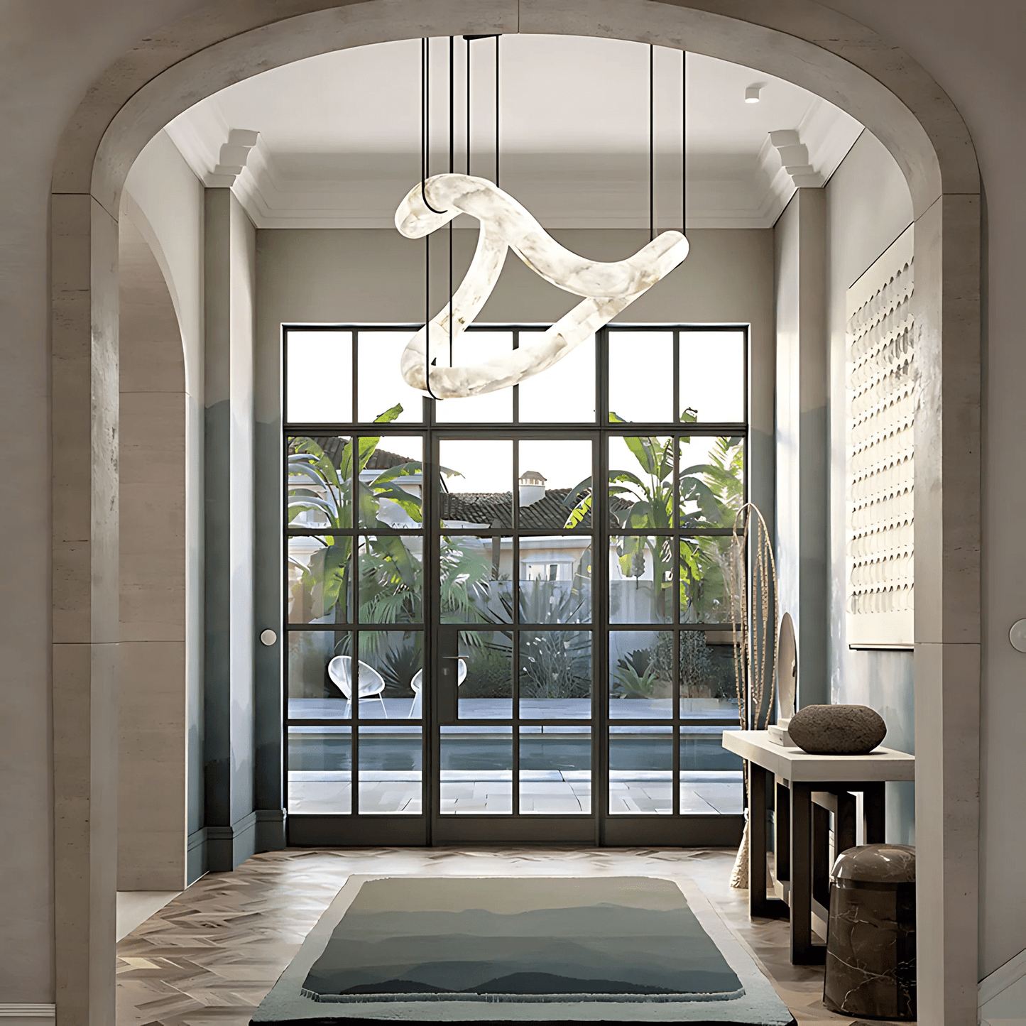 Ethereal Wave Alabaster Chandelier - Elegant Design, Adjustable Height