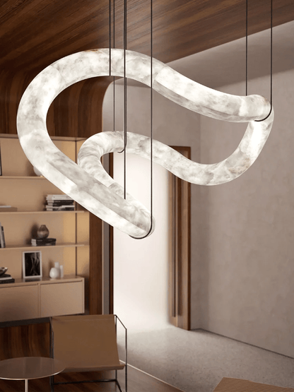 Ethereal Wave Alabaster Chandelier - Elegant Design, Adjustable Height