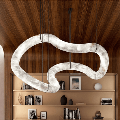 Ethereal Wave Alabaster Chandelier - Elegant Design, Adjustable Height