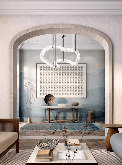 Ethereal Wave Alabaster Chandelier - Elegant Design, Adjustable Height