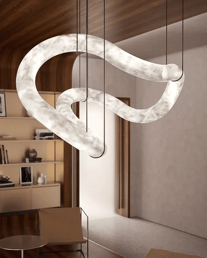 Ethereal Wave Alabaster Chandelier - Elegant Design, Adjustable Height