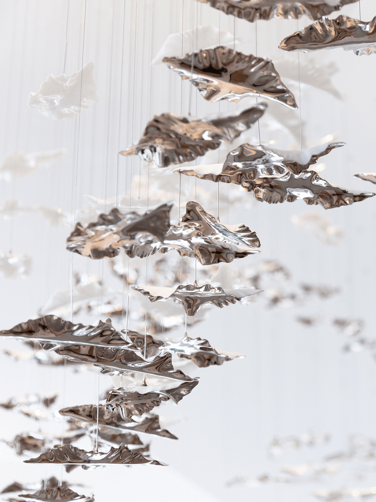 Customizable Leaf Twisted Sculptural Chandelier with Adjustable Height