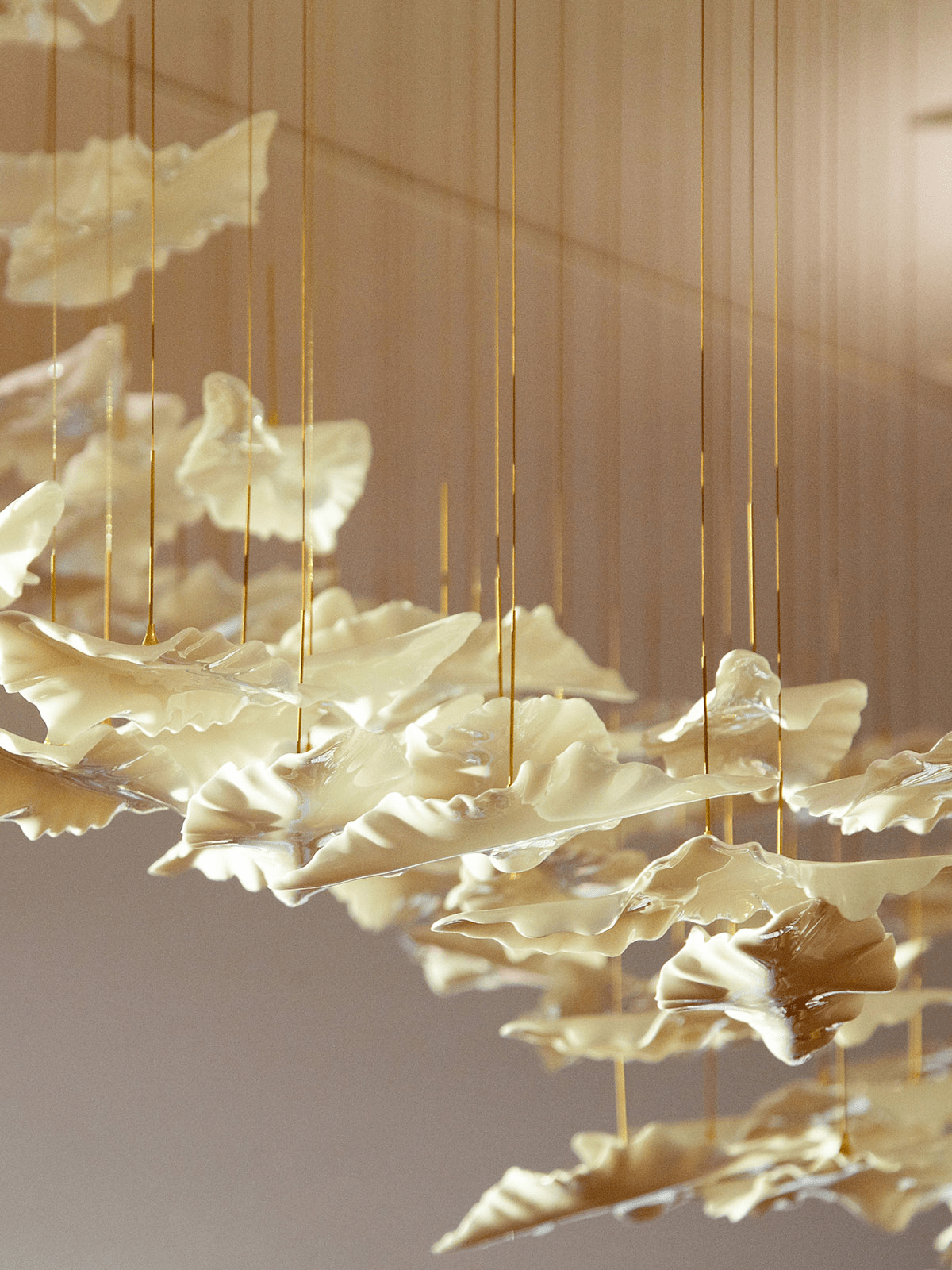 Customizable Leaf Twisted Sculptural Chandelier with Adjustable Height