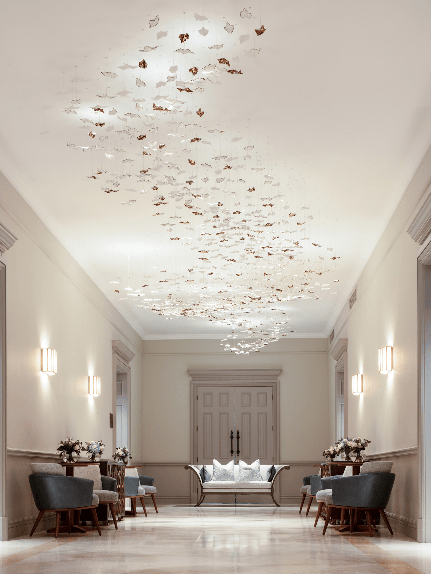 Customizable Leaf Twisted Sculptural Chandelier with Adjustable Height