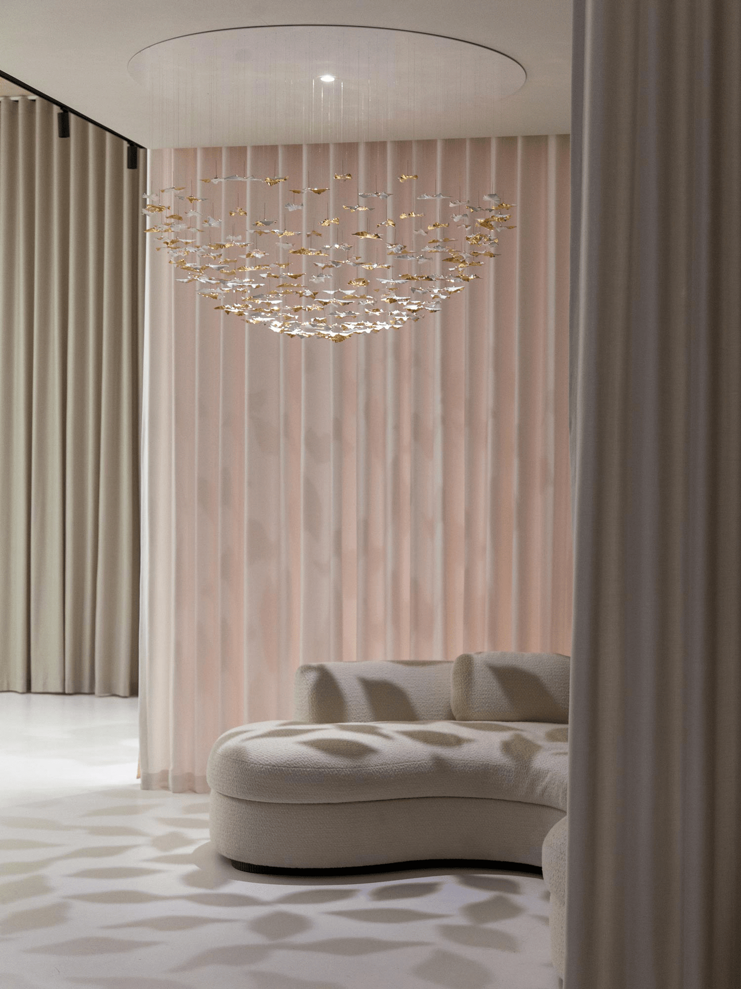 Customizable Leaf Twisted Sculptural Chandelier with Adjustable Height