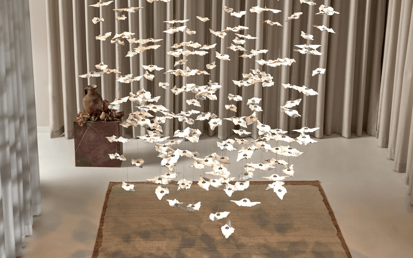 Customizable Leaf Twisted Sculptural Chandelier with Adjustable Height