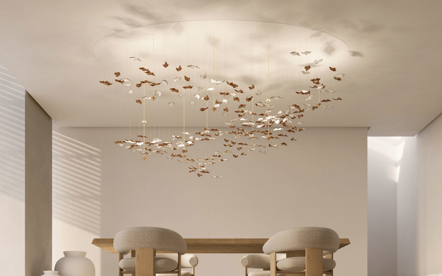 Customizable Leaf Twisted Sculptural Chandelier with Adjustable Height