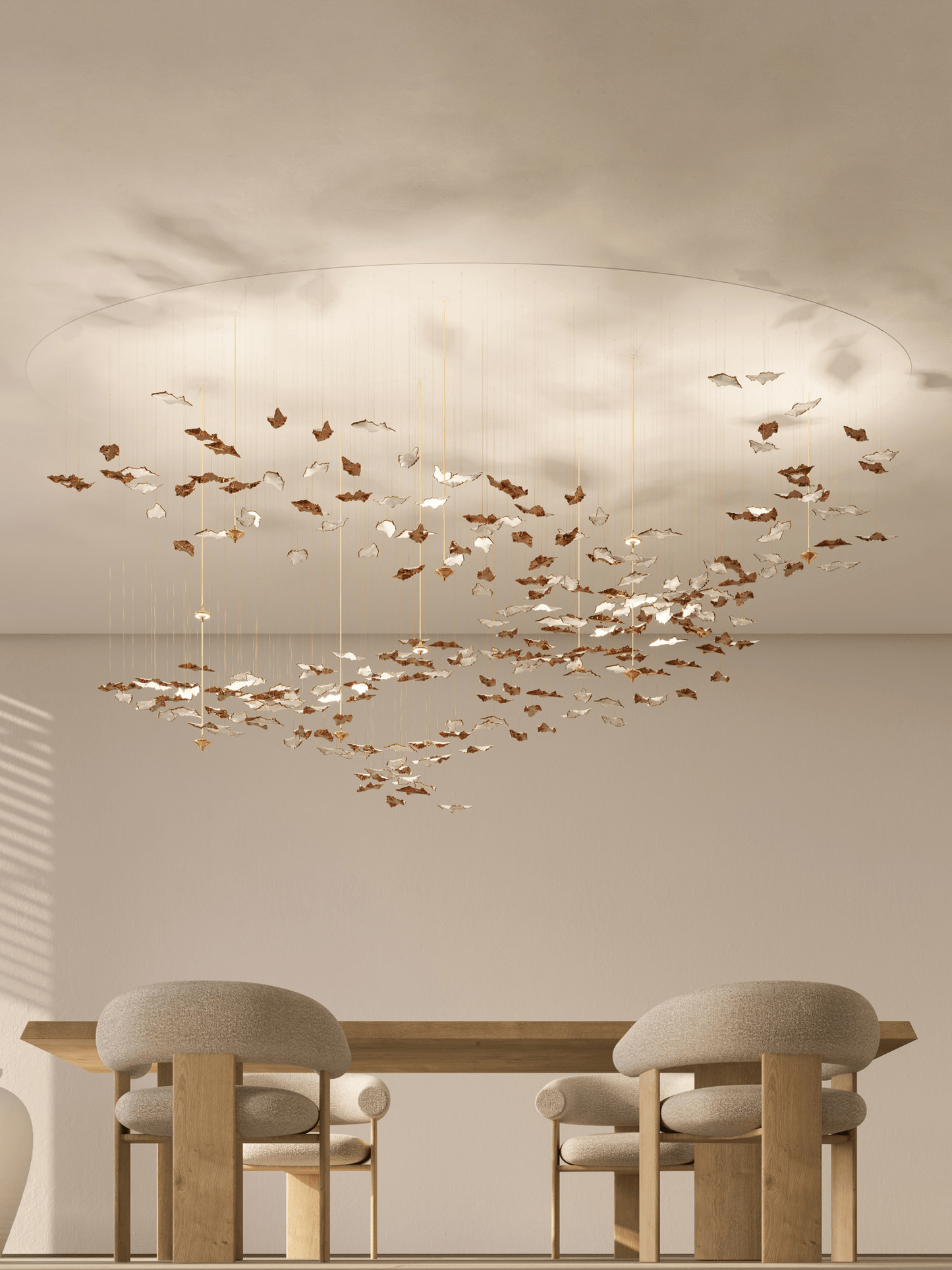 Customizable Leaf Twisted Sculptural Chandelier with Adjustable Height