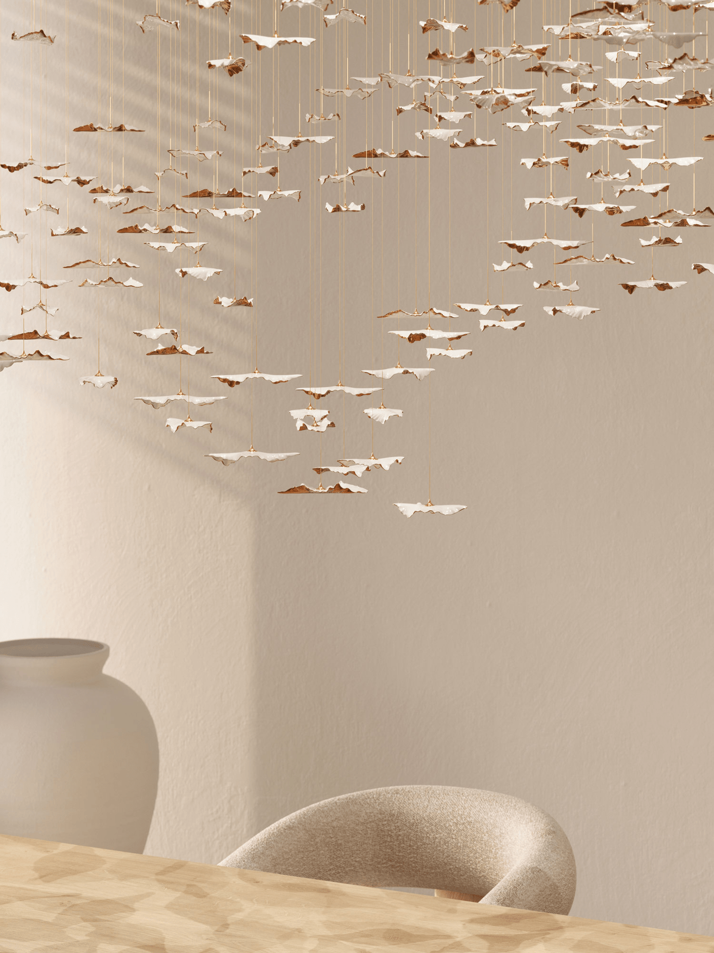 Customizable Leaf Twisted Sculptural Chandelier with Adjustable Height