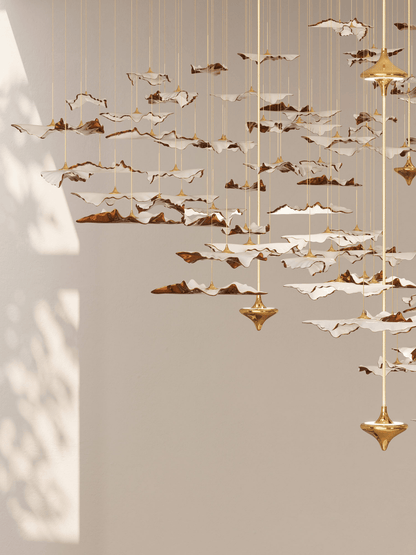 Customizable Leaf Twisted Sculptural Chandelier with Adjustable Height