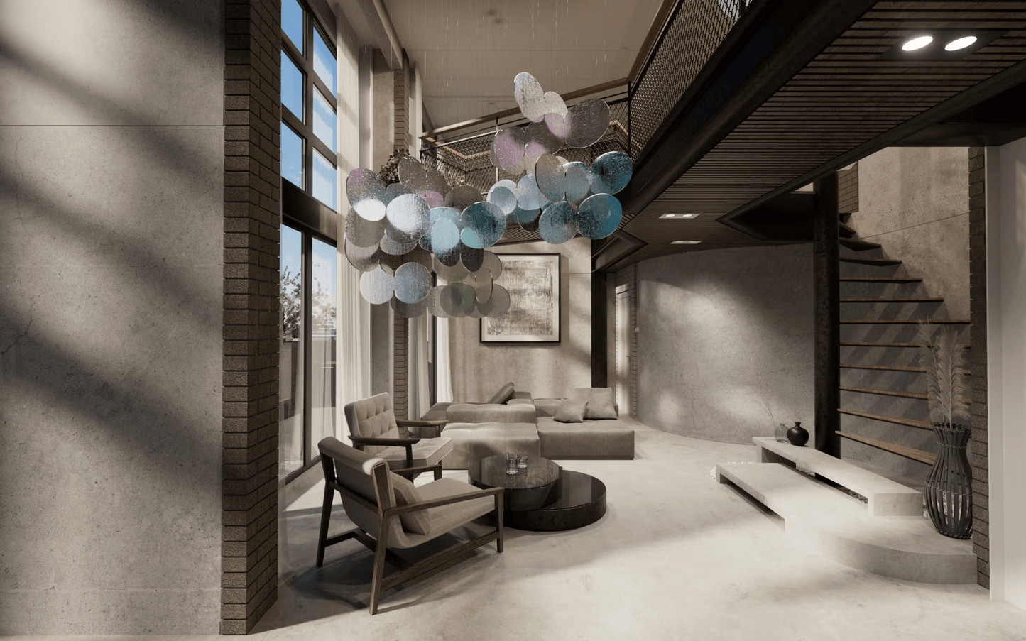 Iridescent Disc Chandelier - Adjustable Height, Energy-Efficient LED