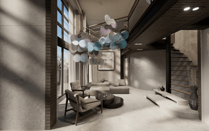 Iridescent Disc Chandelier - Adjustable Height, Energy-Efficient LED