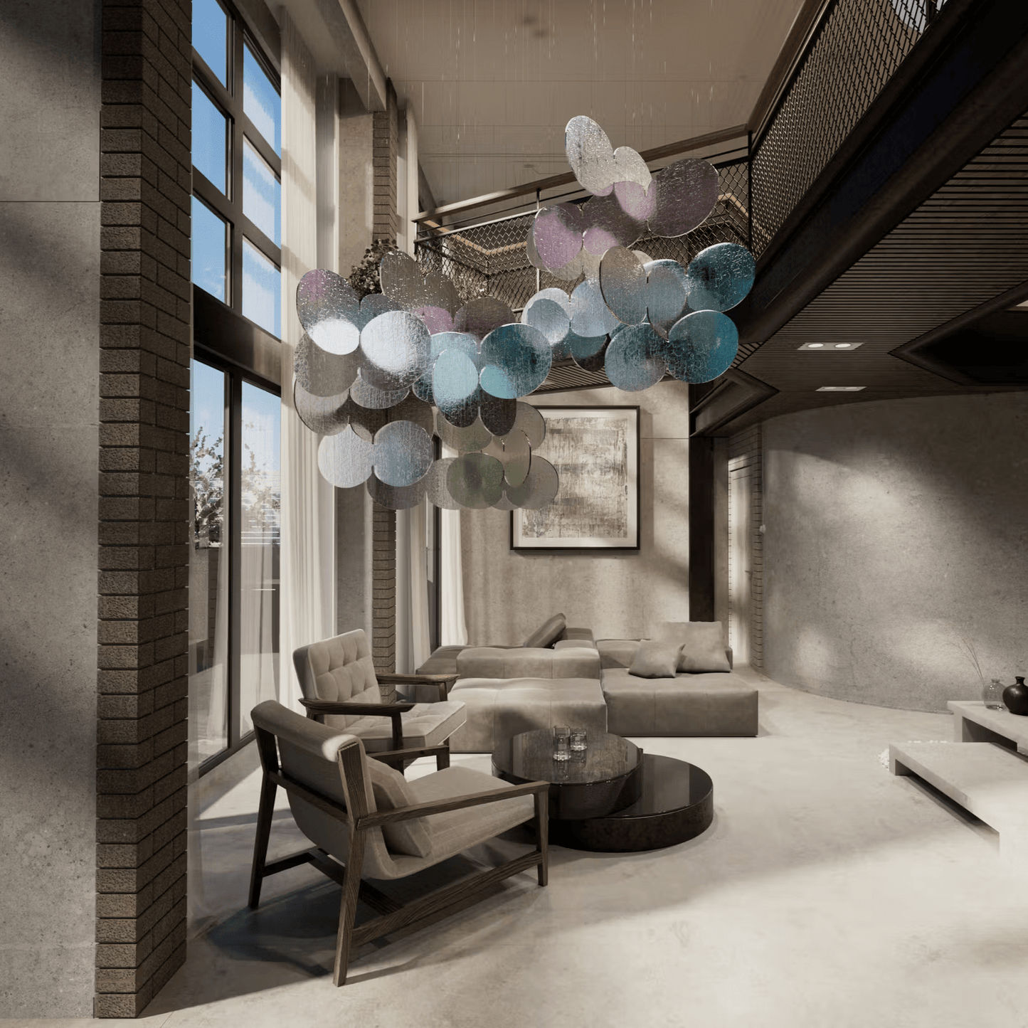 Iridescent Disc Chandelier - Adjustable Height, Energy-Efficient LED