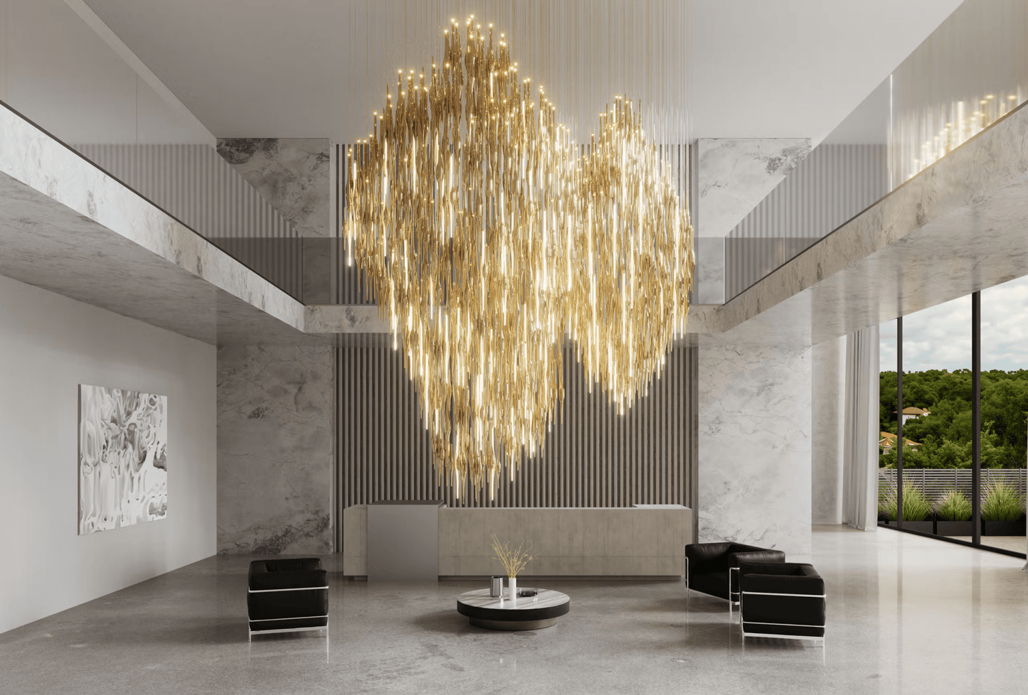 Elegant Vitara Glass Drop Chandelier with Adjustable Height & LED Comp