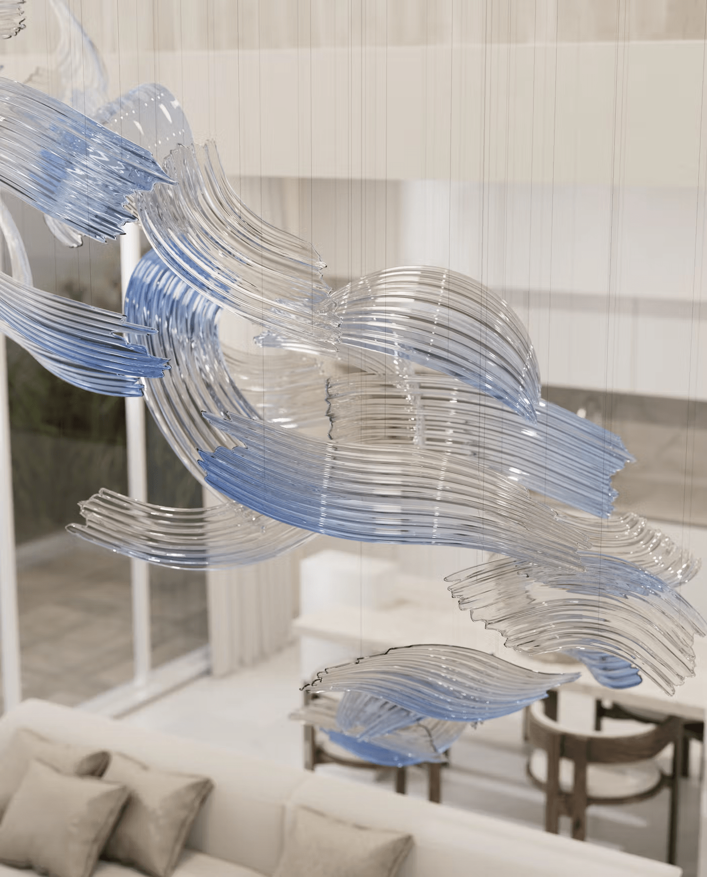 Elegant Brush Art Glass Chandelier with Adjustable Height and LED Comp