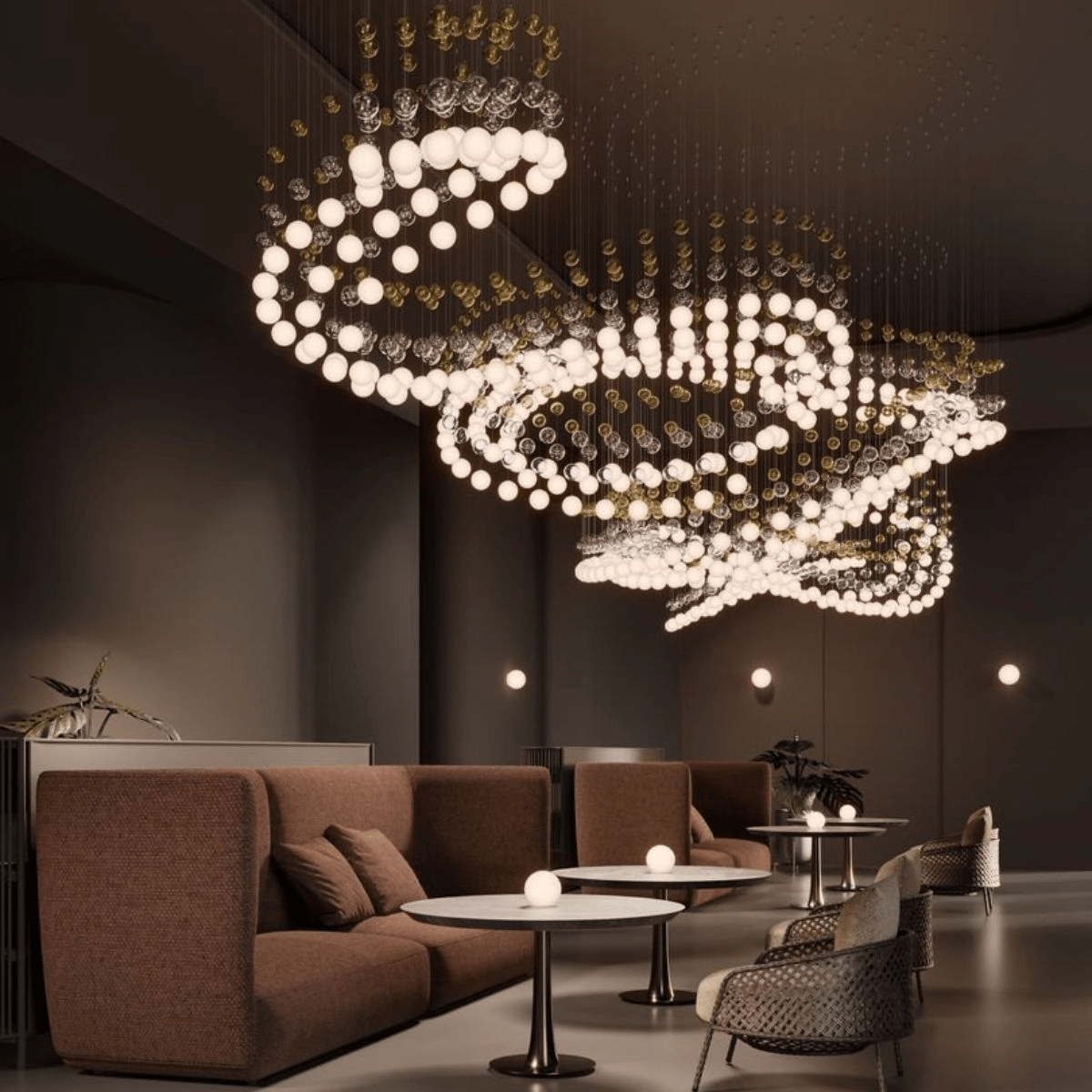 Customizable Pearl Curtain Chandelier with Dimmable Lighting Options