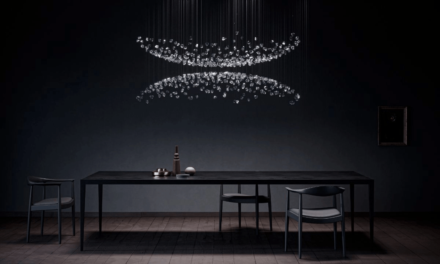 Customizable Raw Crystal Chandelier with Adjustable Height & Dimmable
