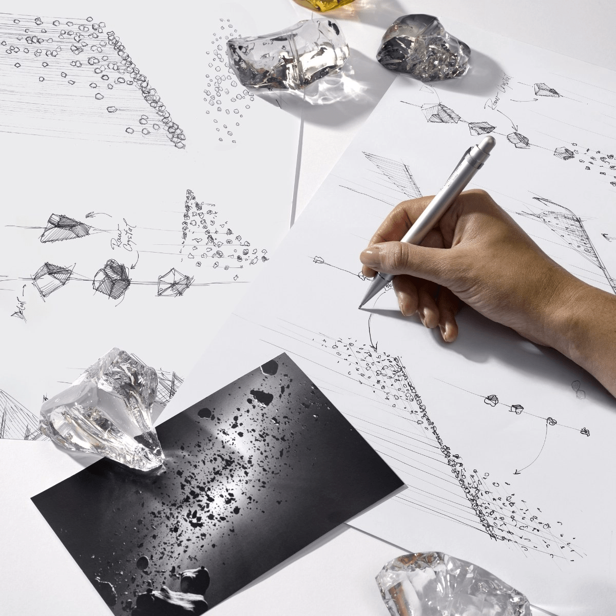 Customizable Raw Crystal Chandelier with Adjustable Height & Dimmable