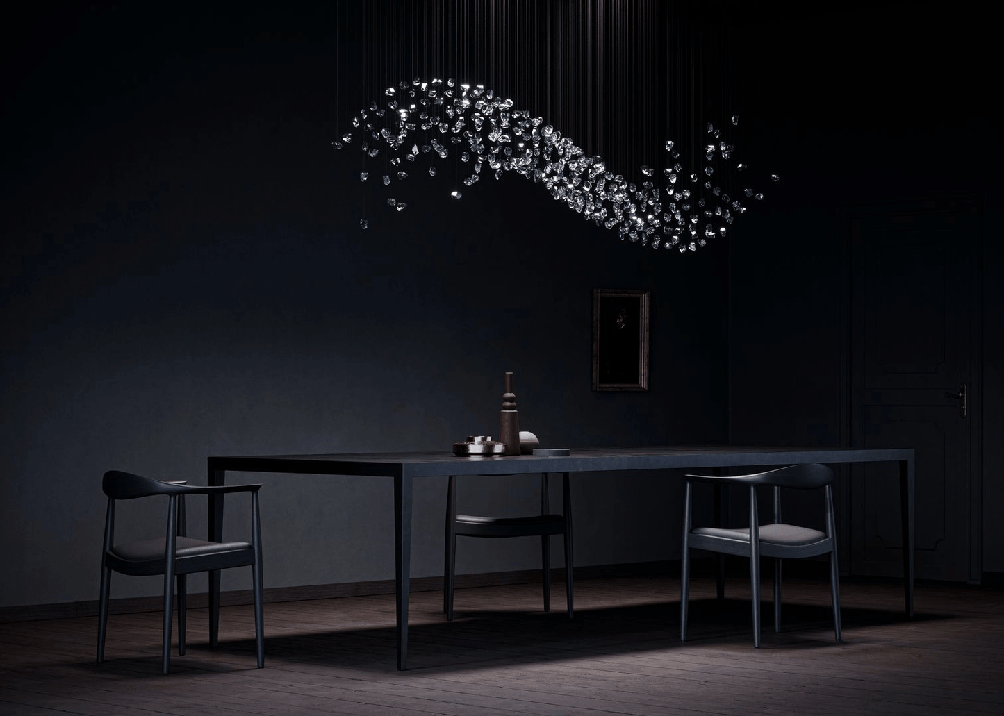 Customizable Raw Crystal Chandelier with Adjustable Height & Dimmable