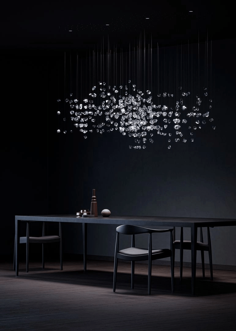 Customizable Raw Crystal Chandelier with Adjustable Height & Dimmable