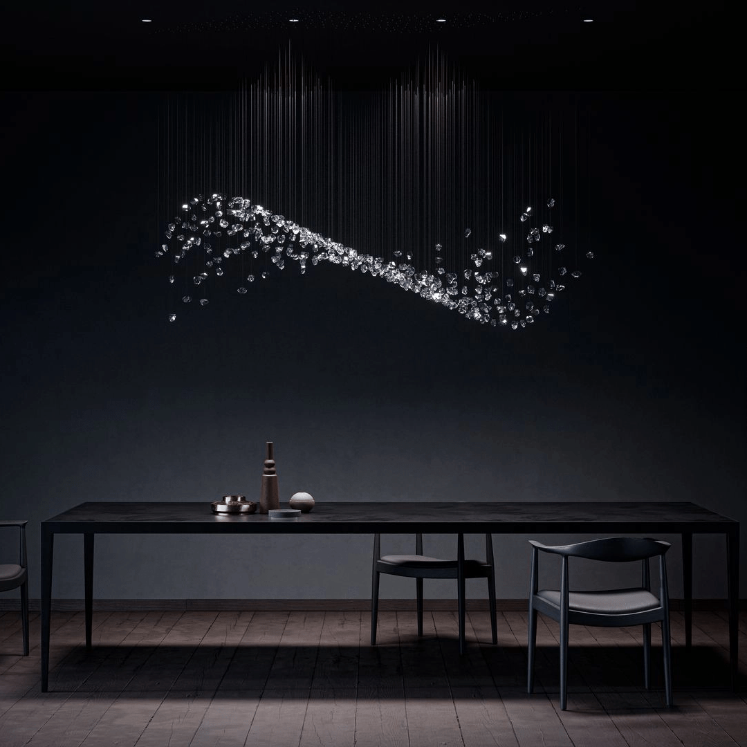Customizable Raw Crystal Chandelier with Adjustable Height & Dimmable