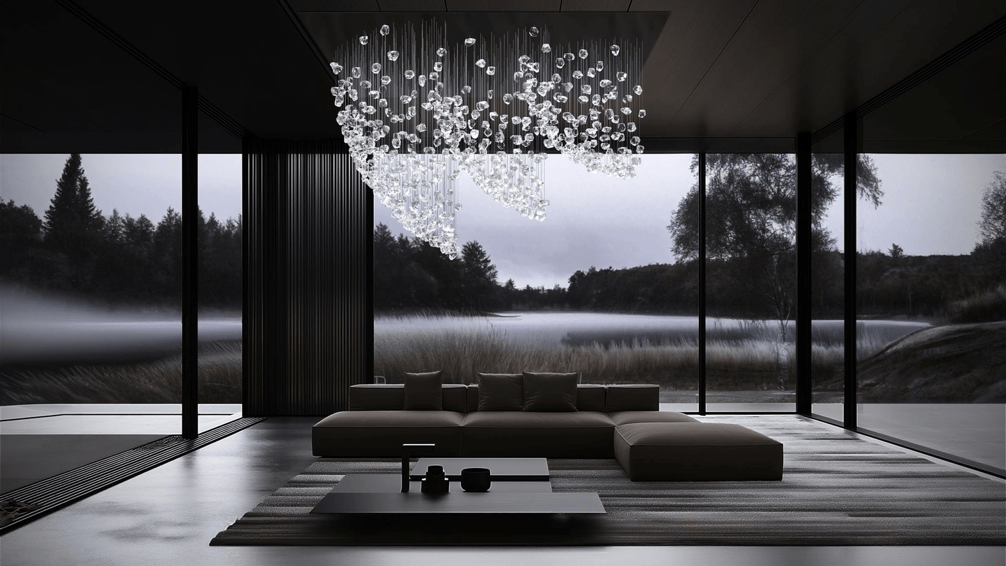 Customizable Raw Crystal Chandelier with Adjustable Height & Dimmable