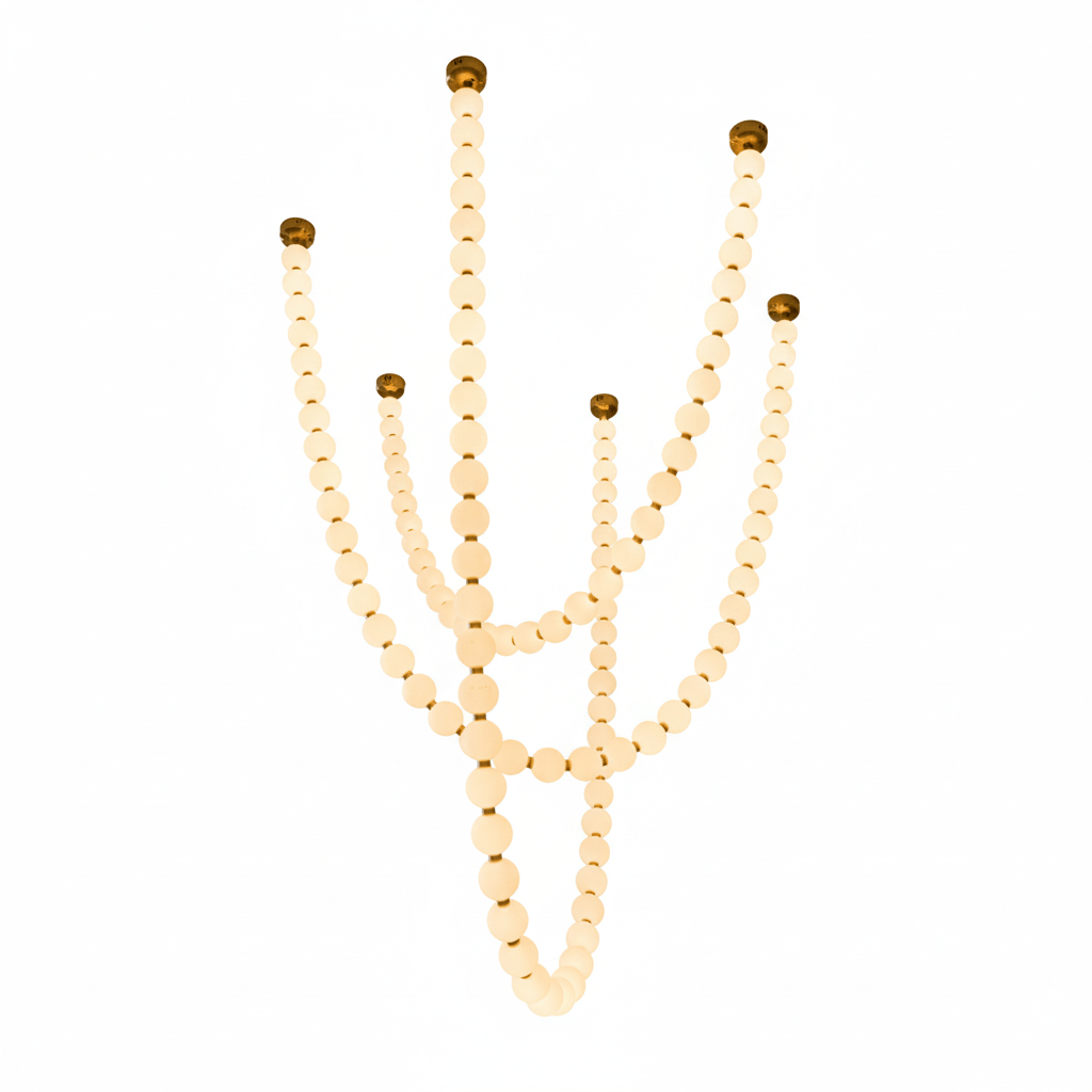 Elegant Pearl Glass Chandelier with Adjustable Height & Soft Lighting