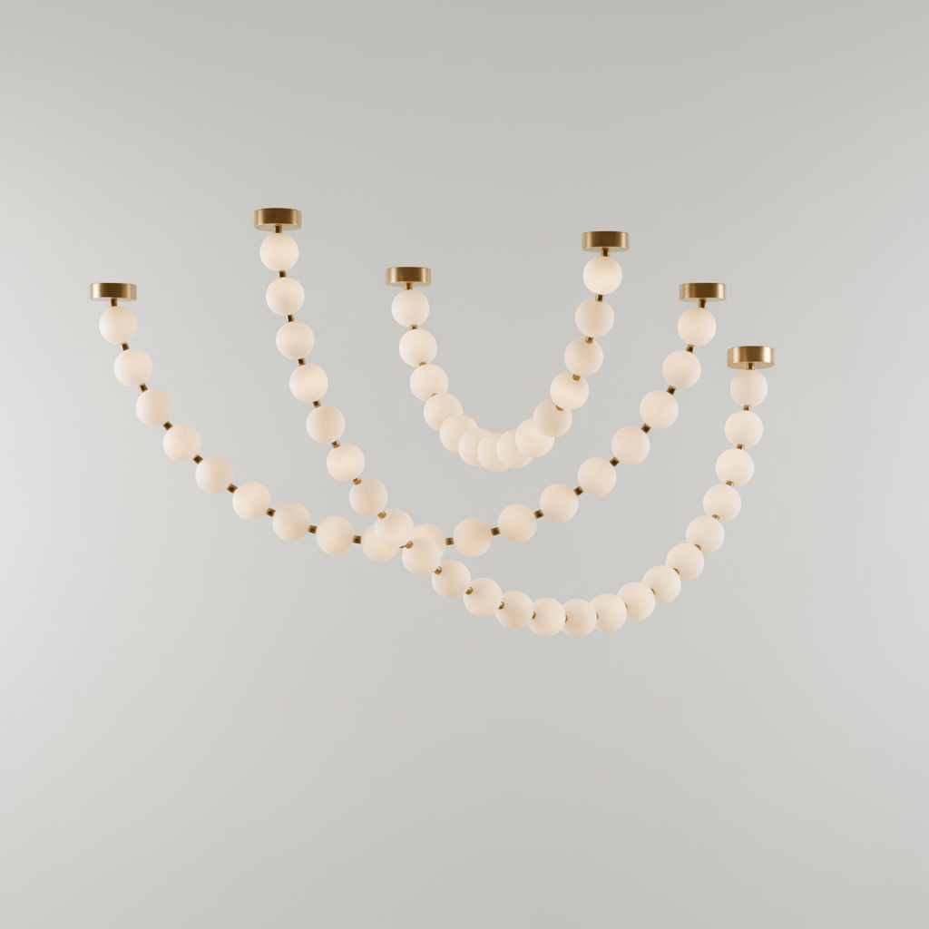 Elegant Pearl Glass Chandelier with Adjustable Height & Soft Lighting