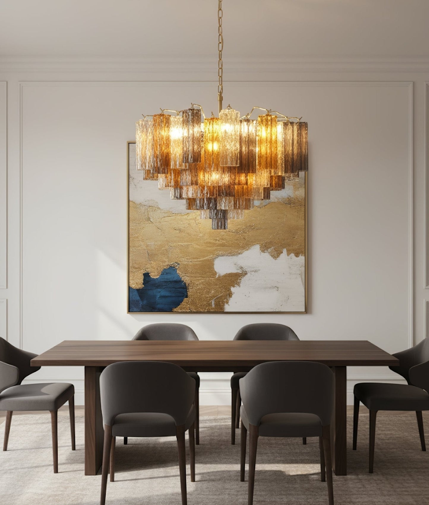 Eloria Glass Chandelier - Elegant Design with Crystal Accents & Adjust