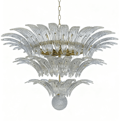 Elegant Palm Grove Glass Chandelier with Adjustable Height & LED Compa