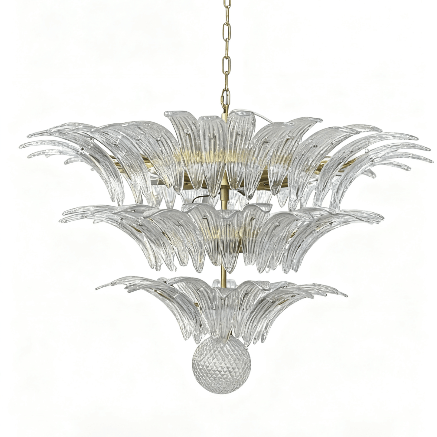 Elegant Palm Grove Glass Chandelier with Adjustable Height & LED Compa
