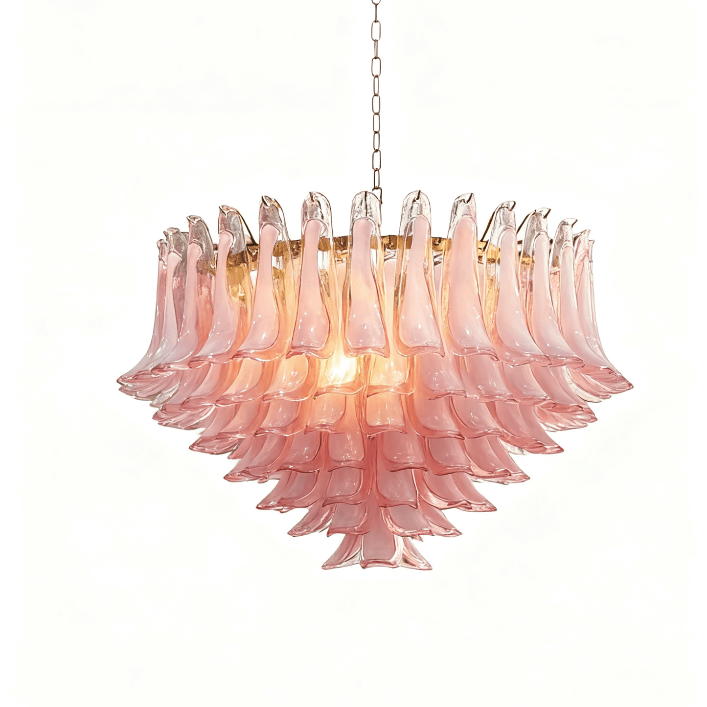 Elegant Blush Pink Glass Chandelier with Adjustable Height & LED Compa