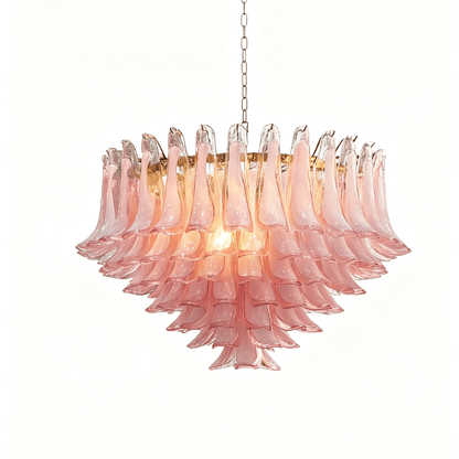 Elegant Blush Pink Glass Chandelier with Adjustable Height & LED Compa