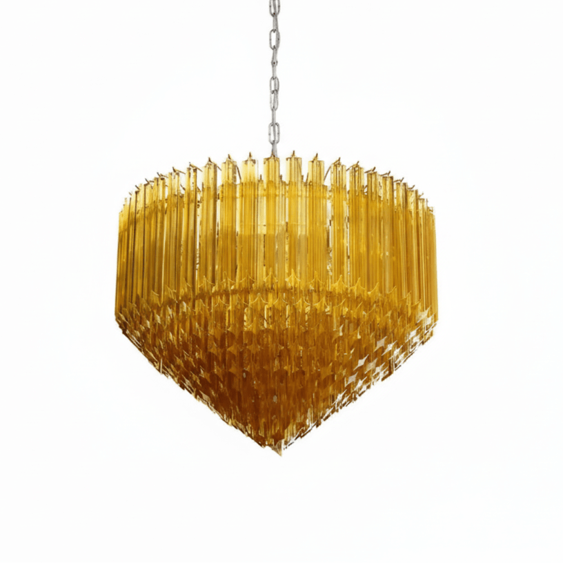 Prism Amber Glass Chandelier - Elegant Design with Adjustable Height