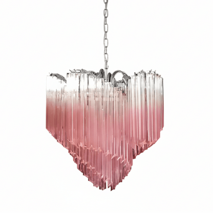 Elegant Glass Pink Prism Chandelier with Adjustable Height & LED Compa