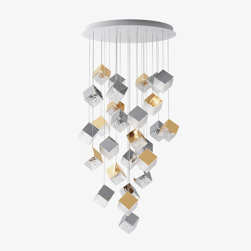 Cubic Luster Cascade Chandelier – Elegant Design with Adjustable Heigh