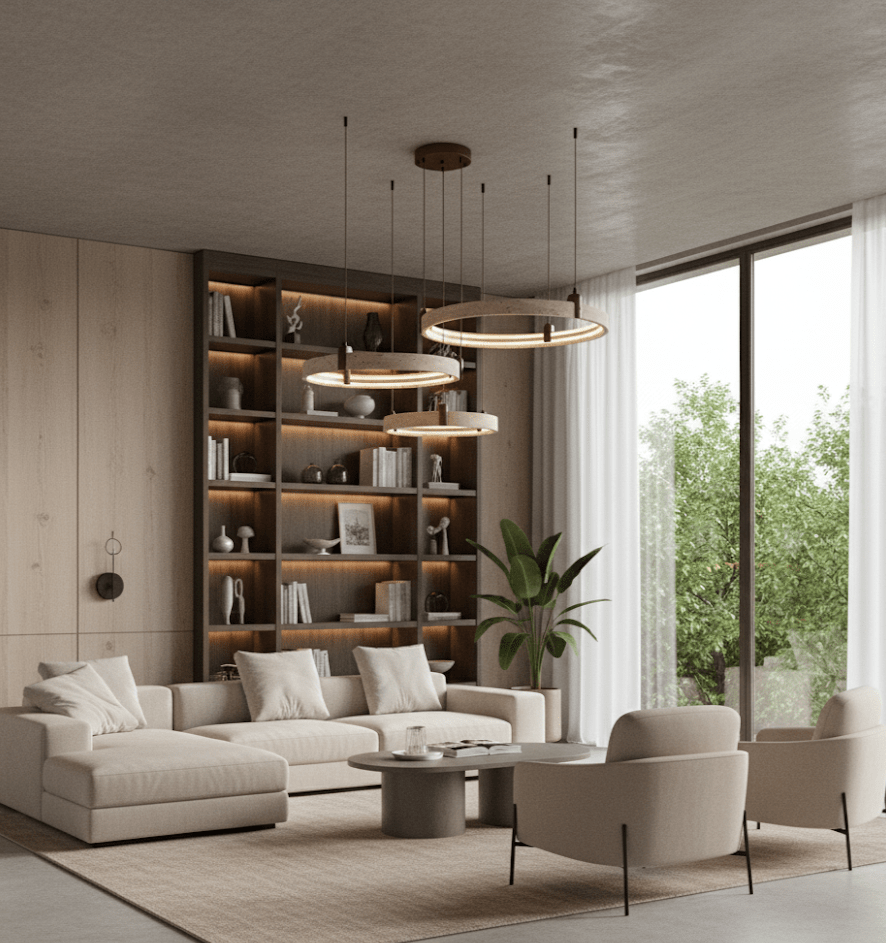 Celestial Orbit Travertine Chandelier - Elegant Design, Adjustable Hei