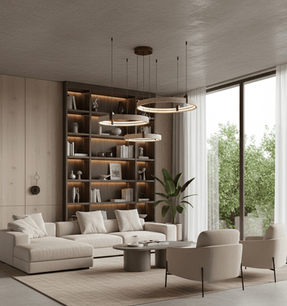 Celestial Orbit Travertine Chandelier - Elegant Design, Adjustable Hei