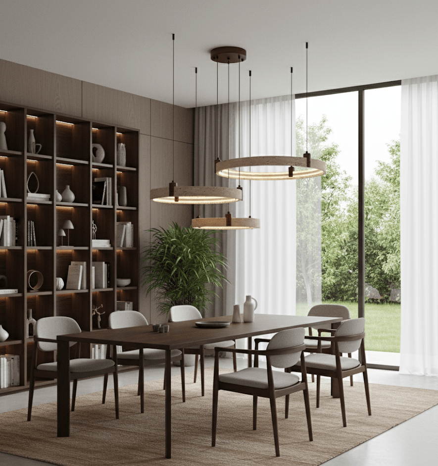 Celestial Orbit Travertine Chandelier - Elegant Design, Adjustable Hei