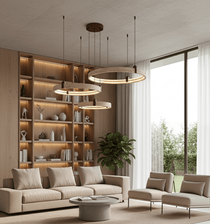 Celestial Orbit Travertine Chandelier - Elegant Design, Adjustable Hei