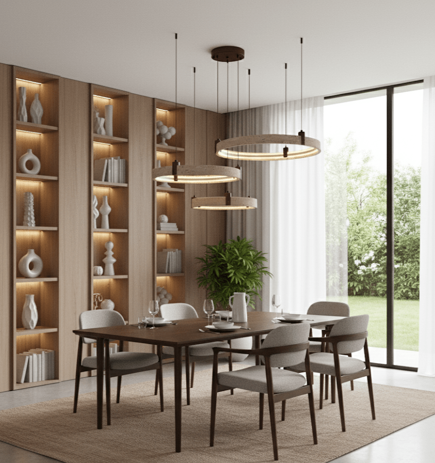Celestial Orbit Travertine Chandelier - Elegant Design, Adjustable Hei
