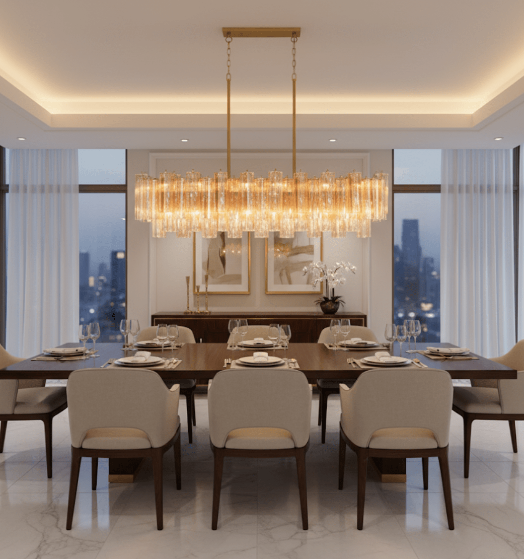 Eloria Modern Glass Linear Chandelier with Adjustable Height & LED Lig