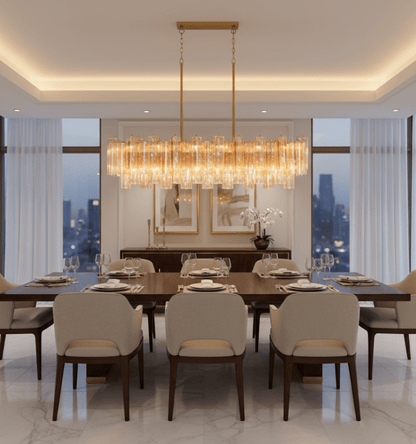 Eloria Modern Glass Linear Chandelier with Adjustable Height & LED Lig