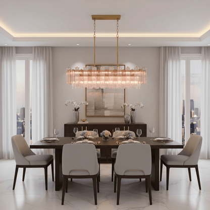 Eloria Modern Glass Linear Chandelier with Adjustable Height & LED Lig
